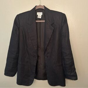 Talbots 100% Irish Linen Vintage Black Charcoal Linen Blazer Jacket Sz 4